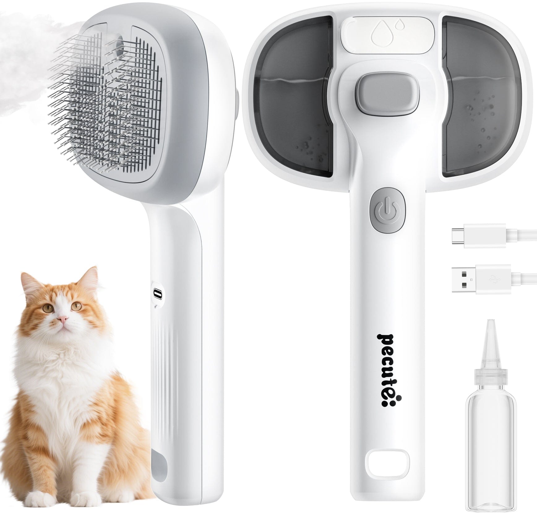 Steam Cat Brush Self-Cleaning Grooming with 2 Water Spray Modes