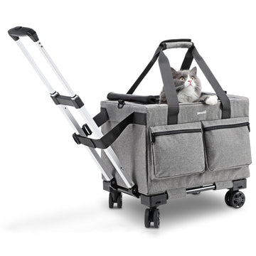 Pecute Cat Carrier with Wheels Steel Wire Frame Trolley Handbag Bag Stroller