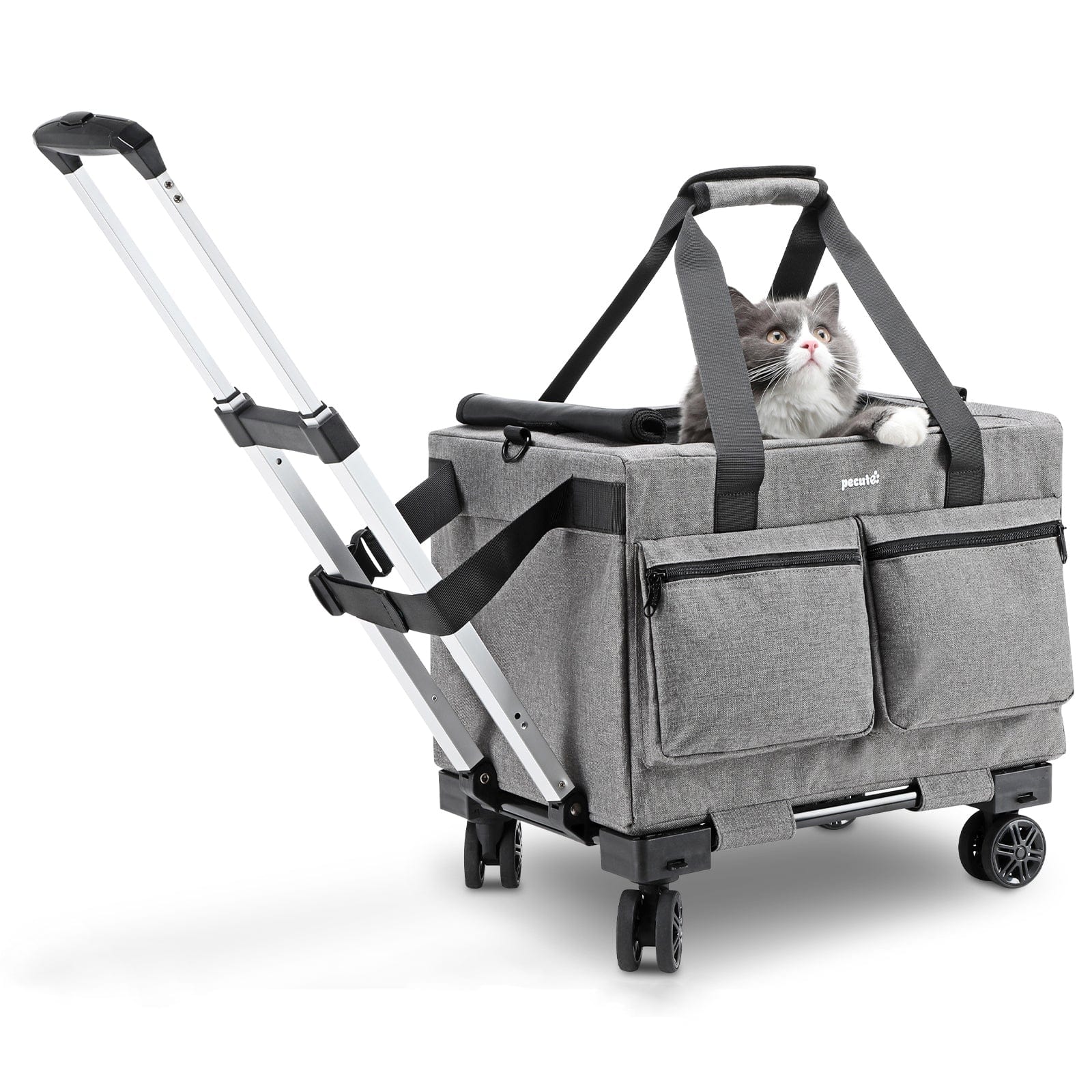 Cat Carrier with Wheels Steel Wire Frame Trolley Handbag Bag Stroller