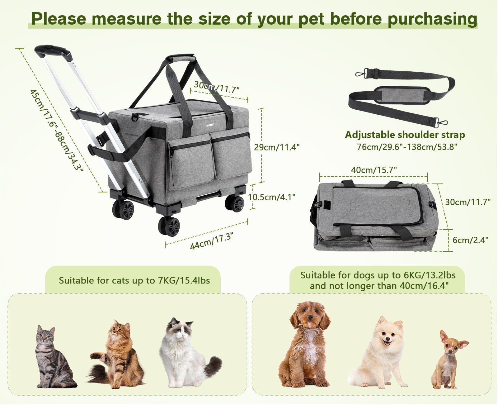 Cat Carrier with Wheels Steel Wire Frame Trolley Handbag Bag Stroller