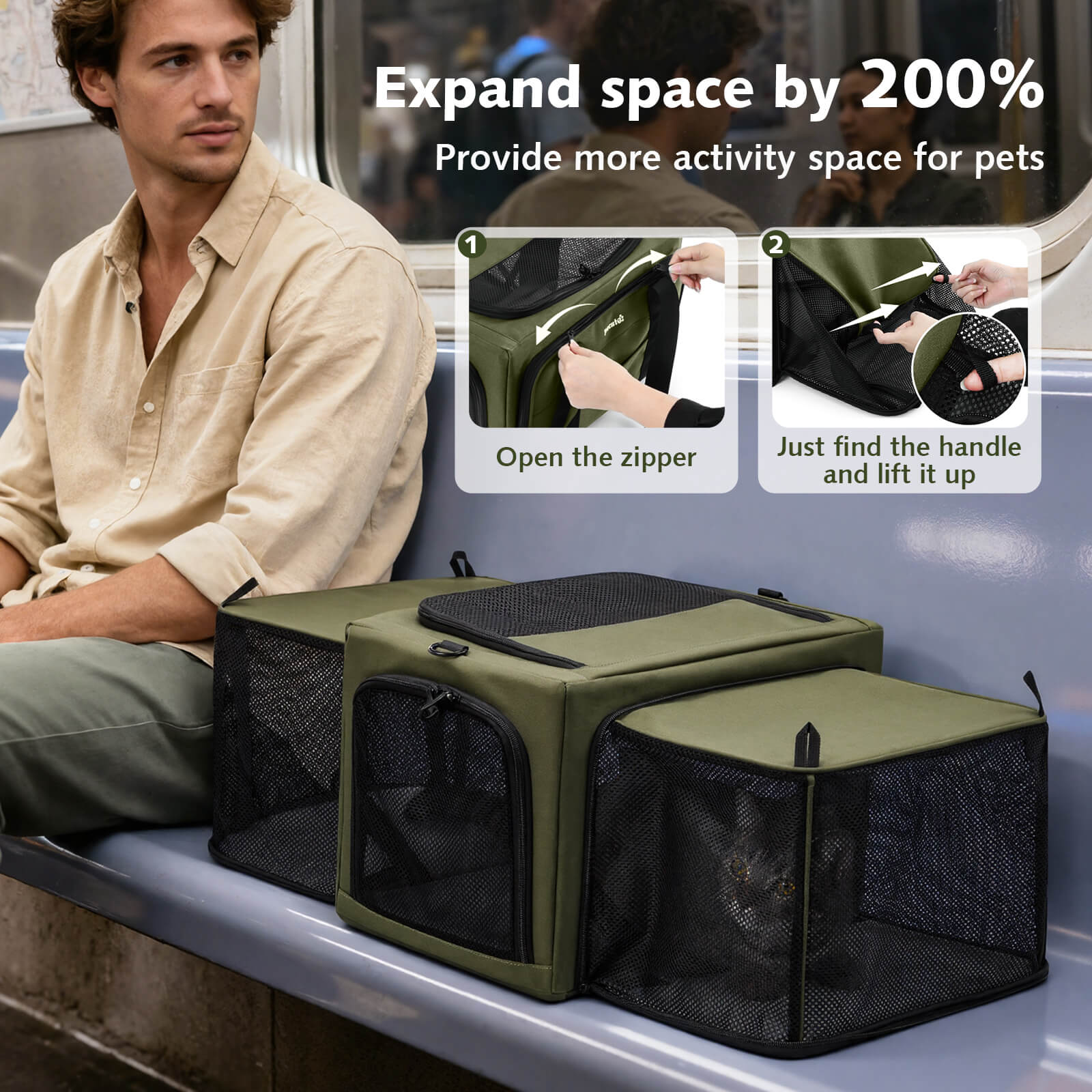 Dual Expandable Cat Carrier Bag with Stable Structure Breathable Pet Handbag