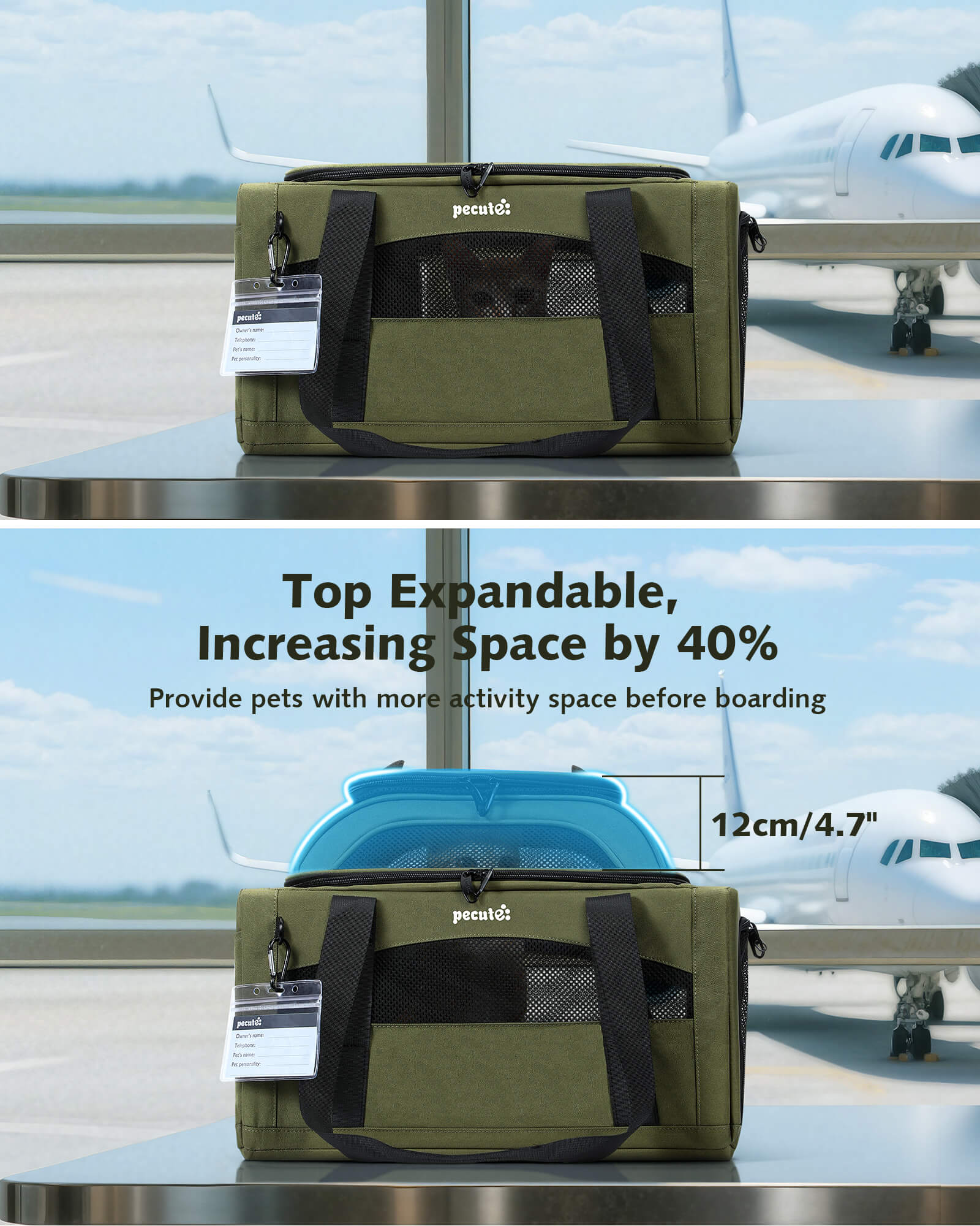 Airline Approved Expandable Pet Carrier Dog Cat Carrier with Leakproof Pee Pad