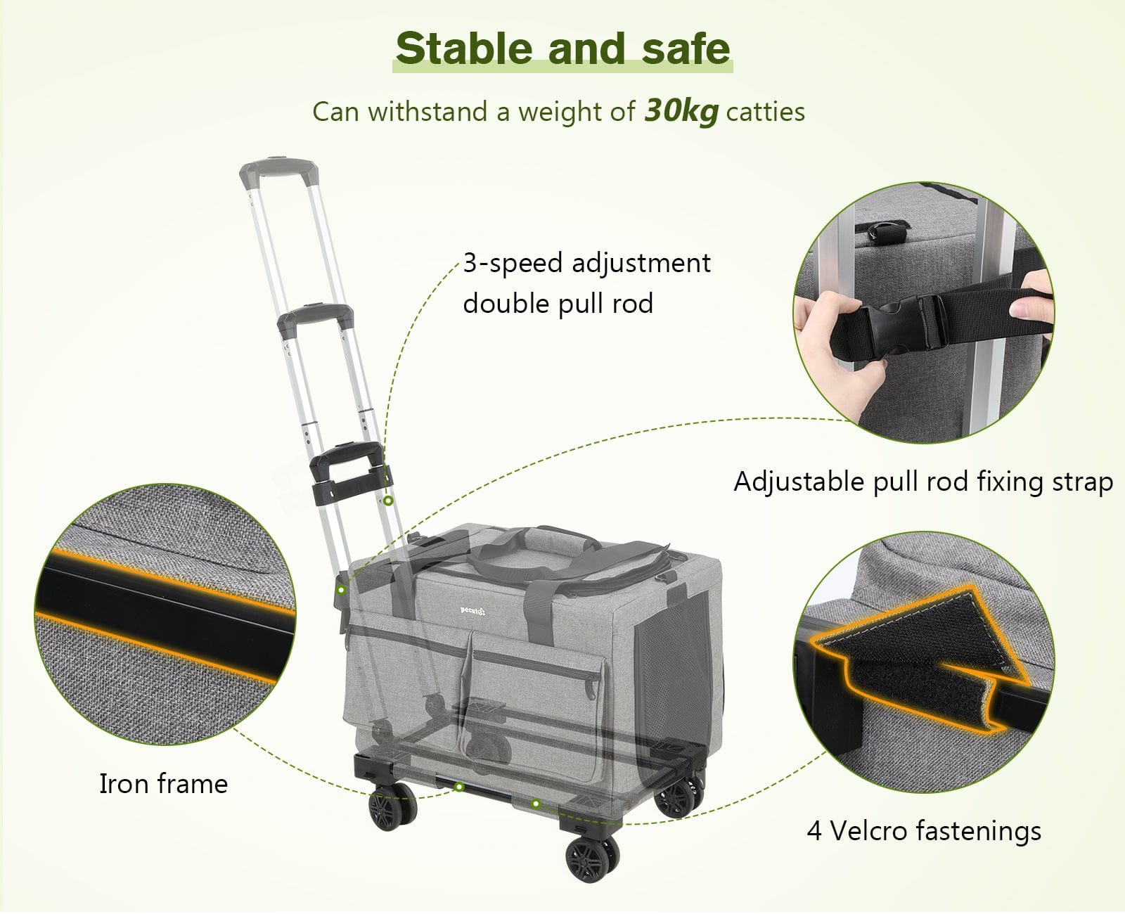 Cat Carrier with Wheels Steel Wire Frame Trolley Handbag Bag Stroller