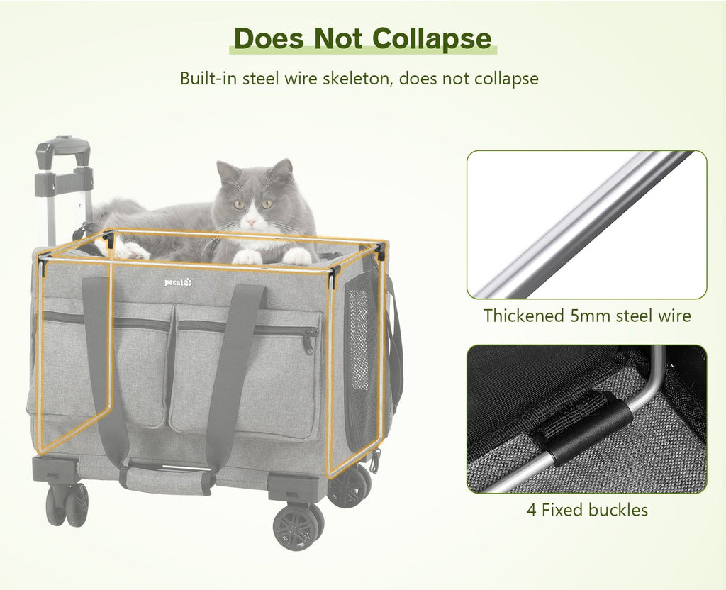 Cat Carrier with Wheels Steel Wire Frame Trolley Handbag Bag Stroller