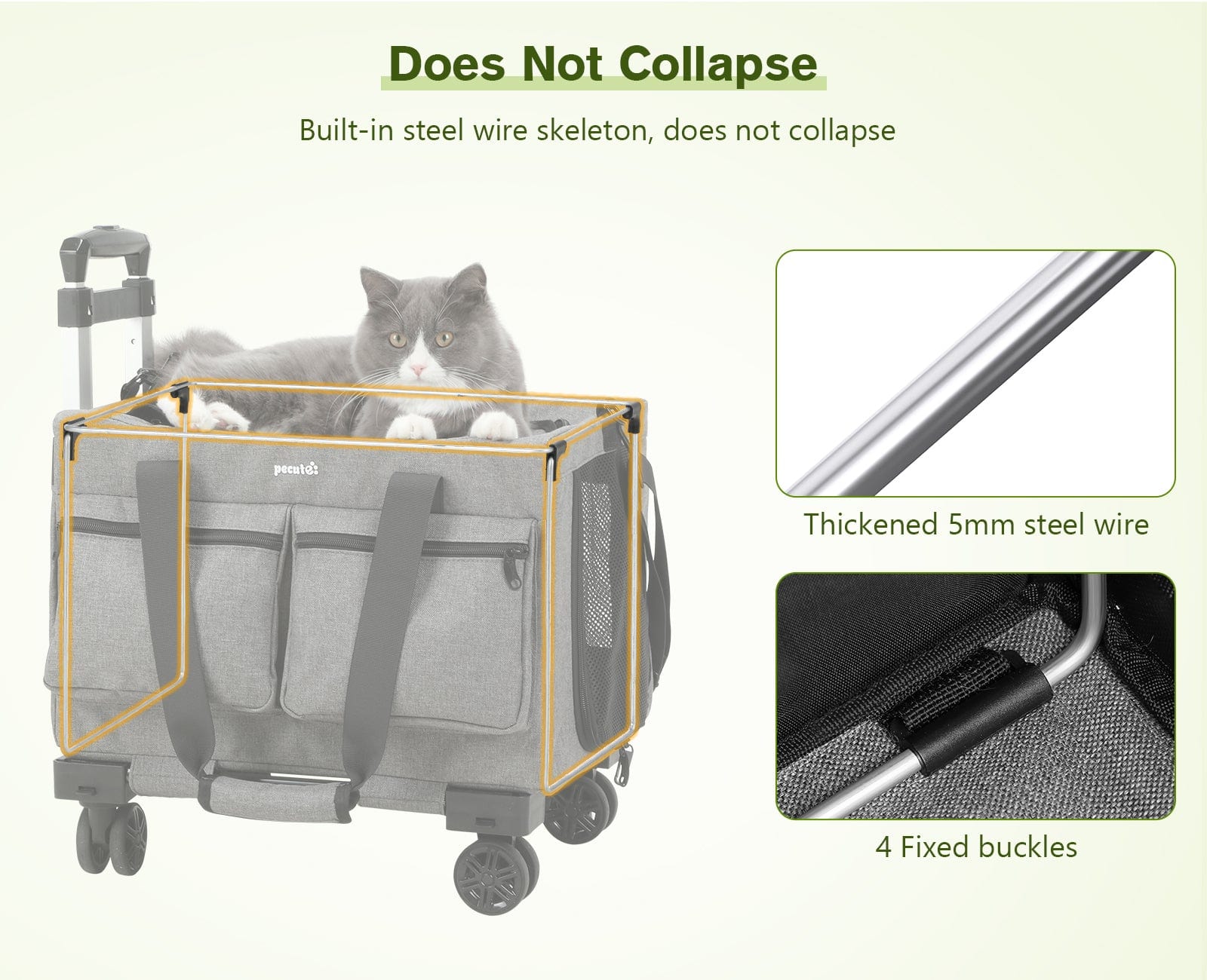 Cat Carrier with Wheels Steel Wire Frame Trolley Handbag Bag Stroller