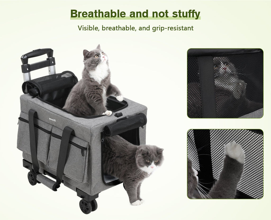 Cat Carrier with Wheels Steel Wire Frame Trolley Handbag Bag Stroller