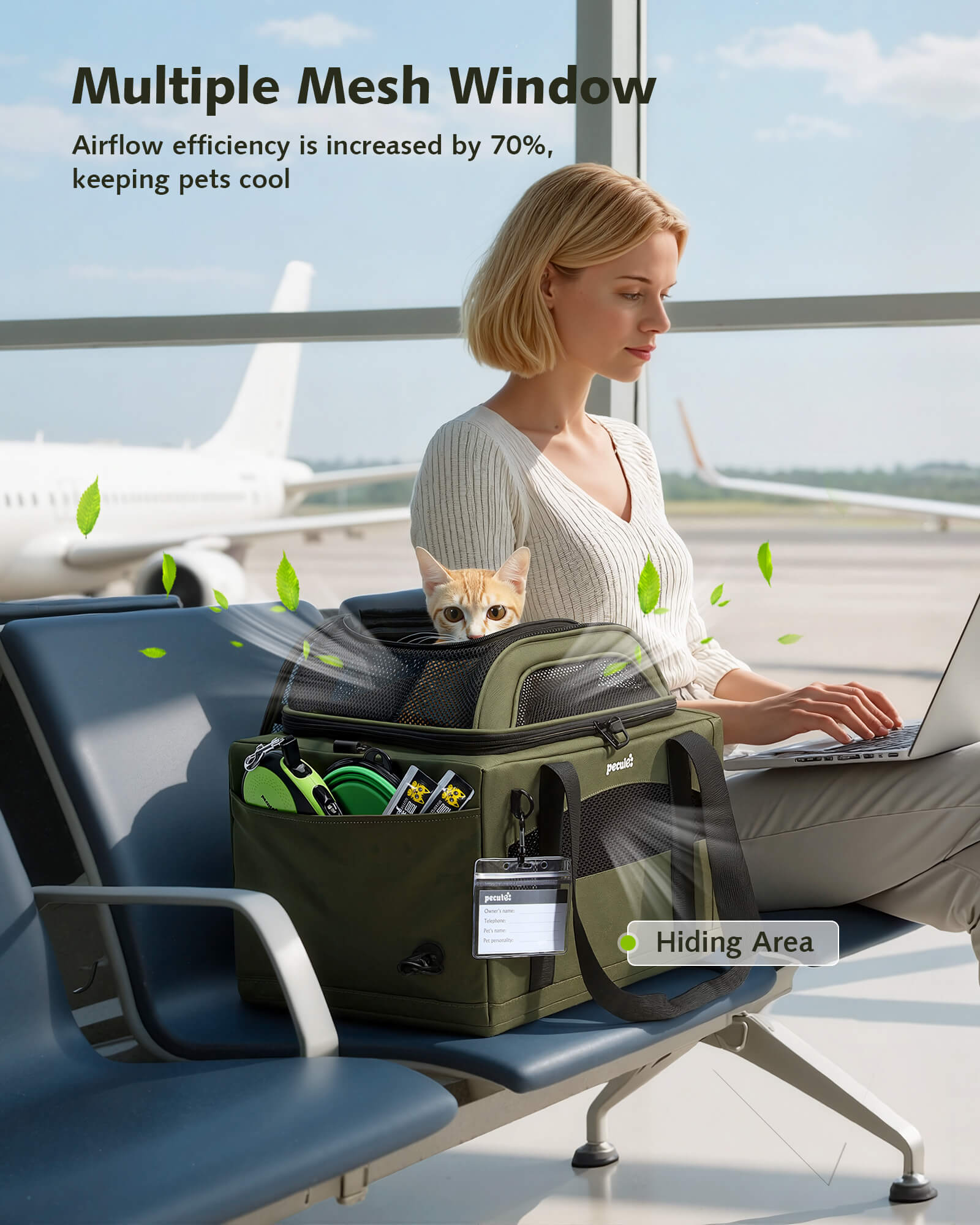 Pecute Airline Approved Expandable Pet Carrier Dog Cat Carrier with Leakproof Pee Pad