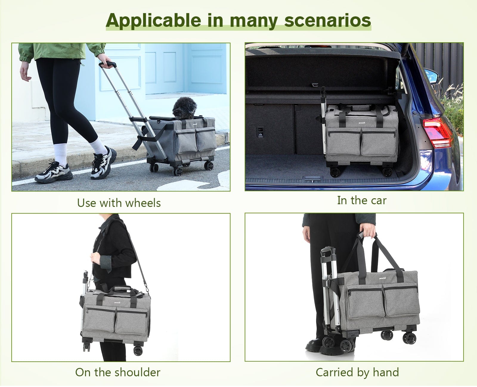 Cat Carrier with Wheels Steel Wire Frame Trolley Handbag Bag Stroller