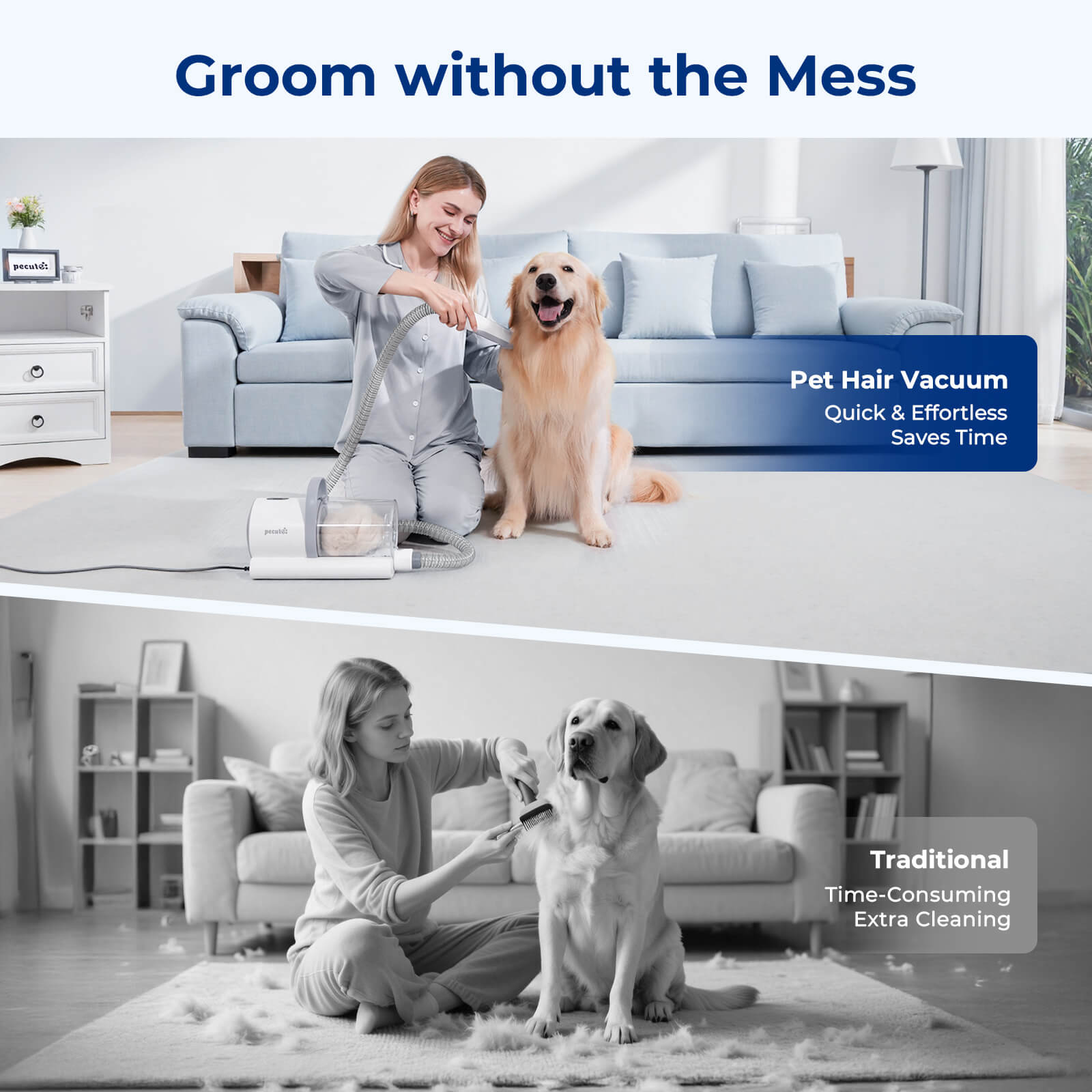 4-in-1 Pet Grooming Vacuum Kit with Clipper Brush