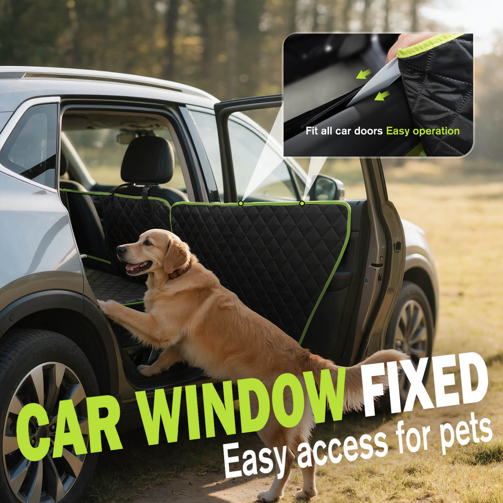 Full Surrounded Dog Car Seat Cover for Back Seat, Car Window Fixing for Maximum Car Protection