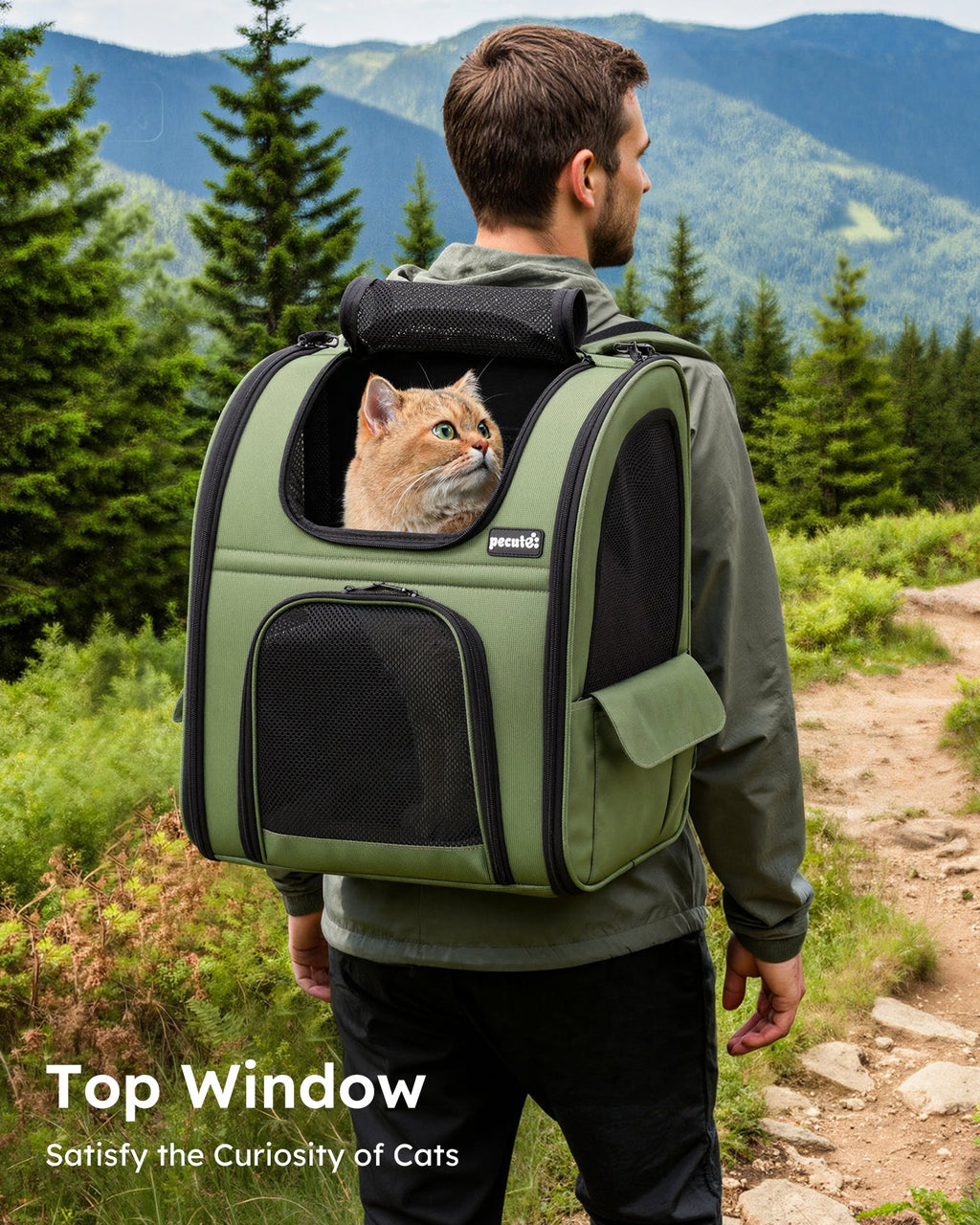 Expandable Breathable Mesh Cat Backpack Carrier (Green)