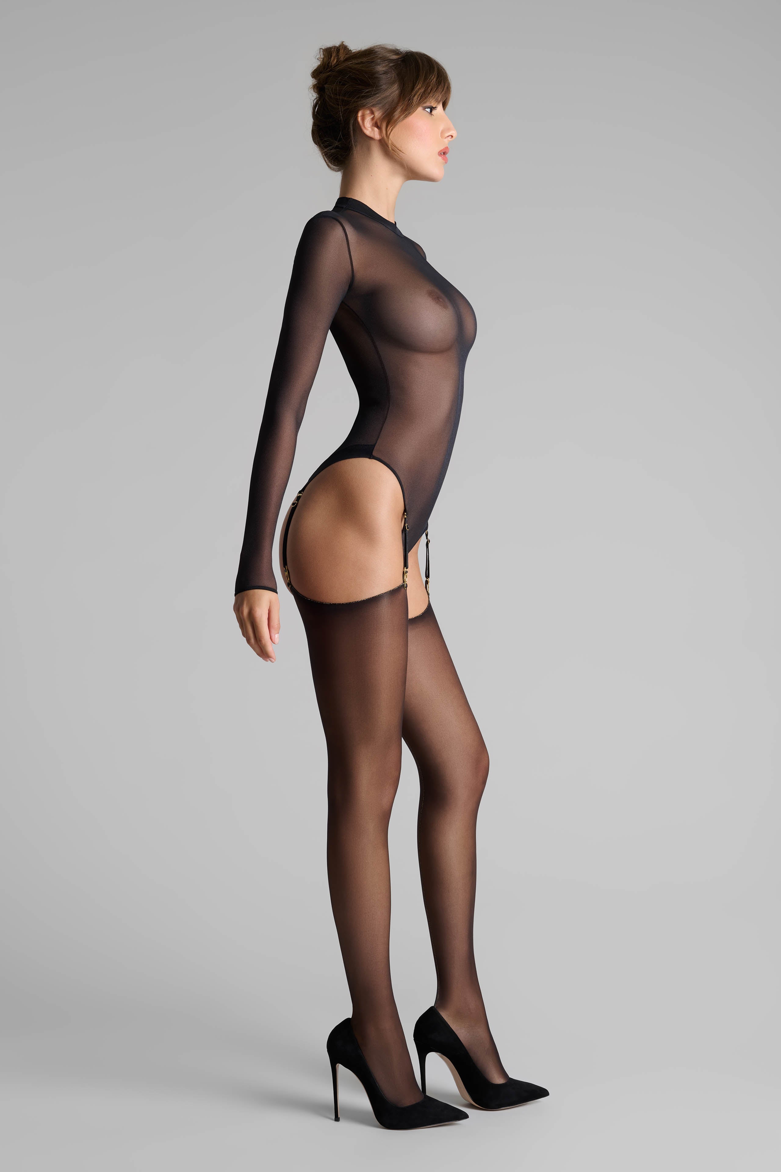 Bas coupés roulés couture Lurex 20D - Noir/Or - Legwear