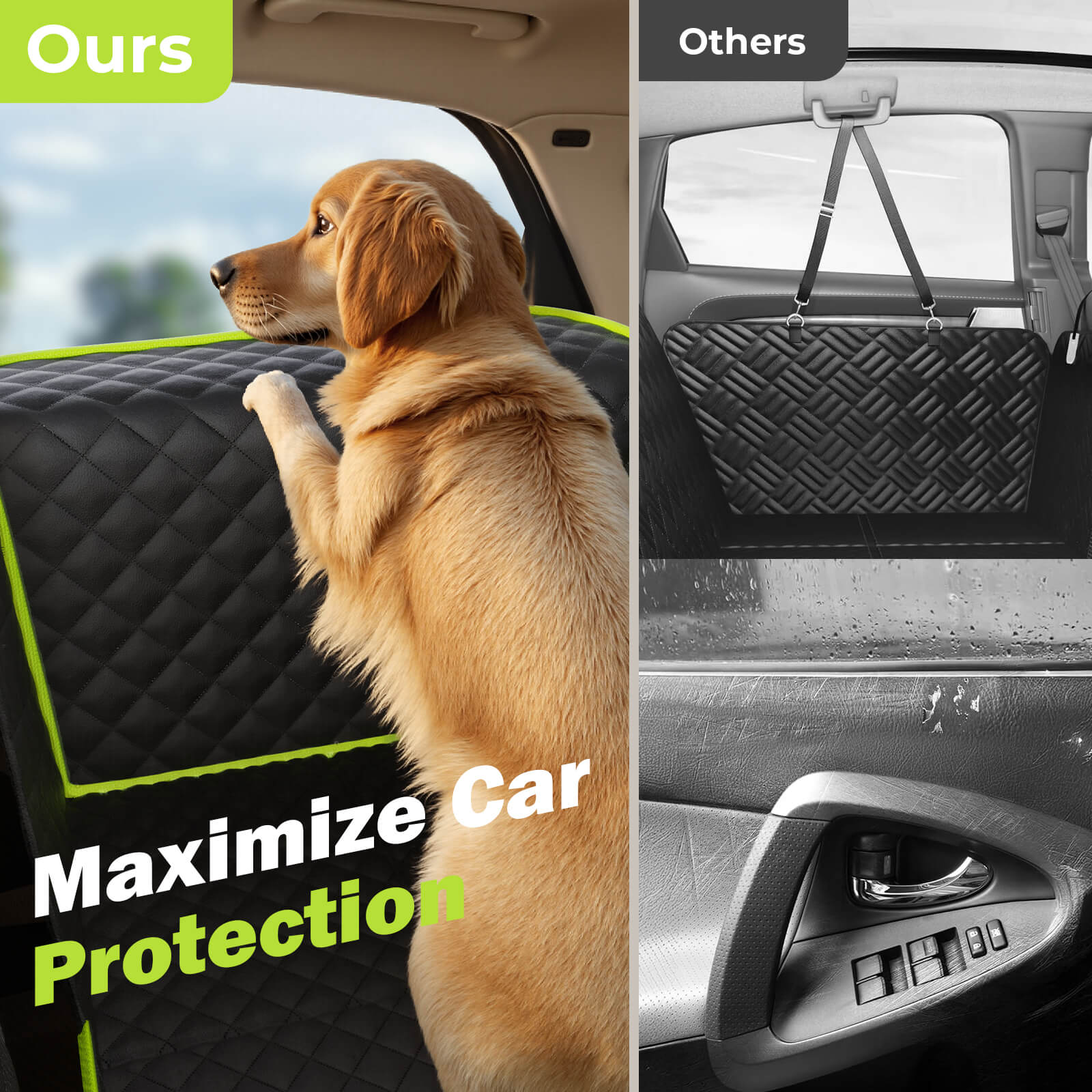 Full Surrounded Dog Car Seat Cover for Back Seat, Car Window Fixing for Maximum Car Protection