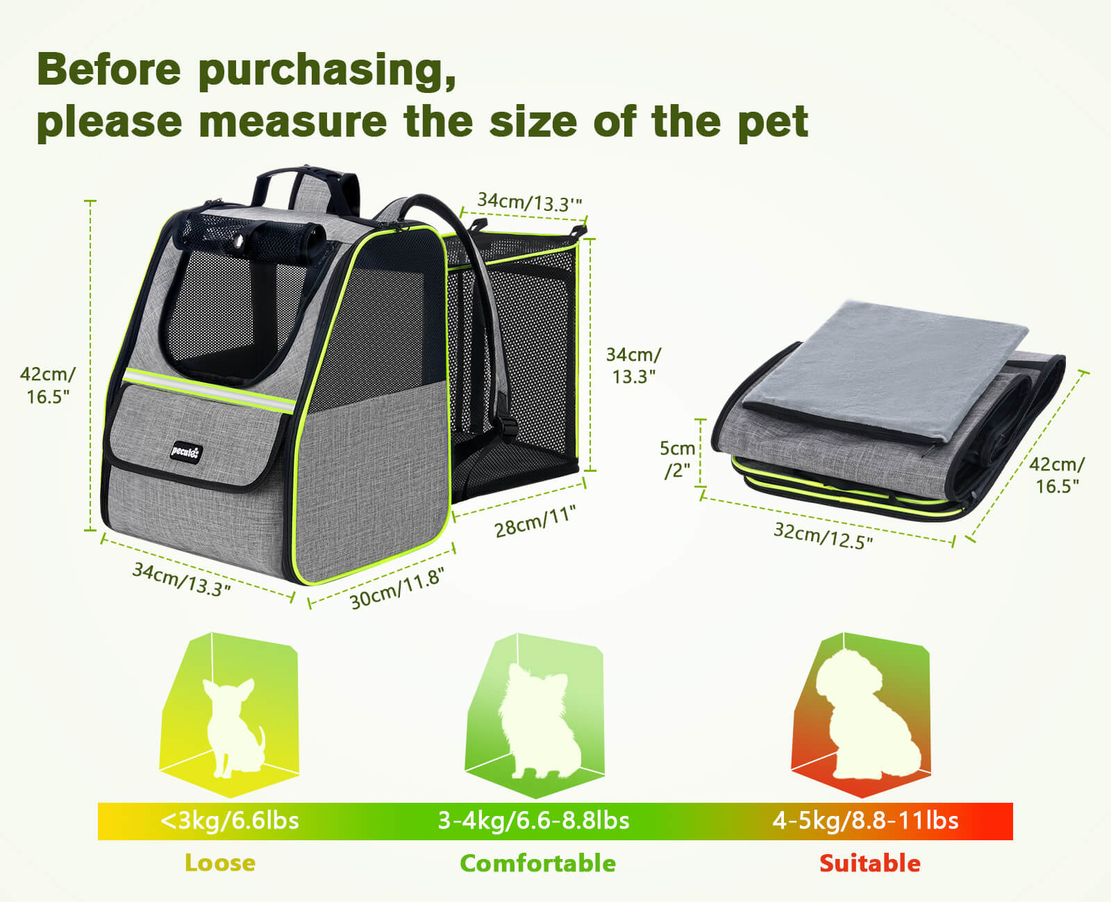Expandable Cat Carrier Backpack Pet Carrier with Ventilated Mesh for Cats Dogs up to 11 lbs