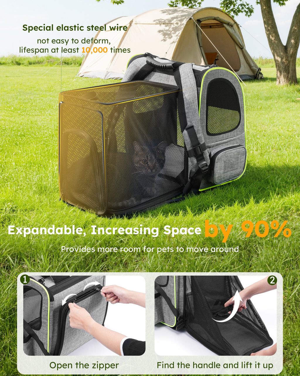Portable Breathable Rucksack Expandable Cat Carrier Dog Backpack（Grey）