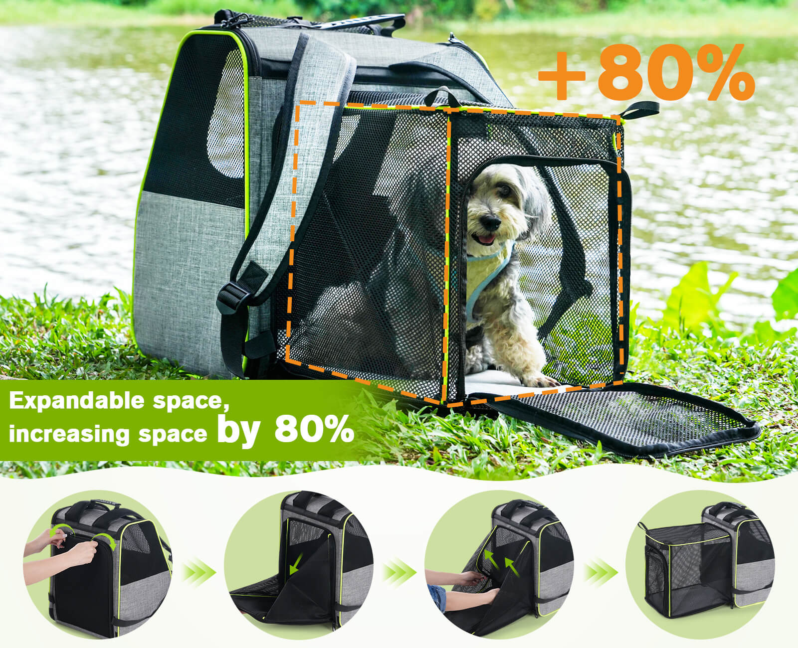 Expandable Cat Carrier Backpack Pet Carrier with Ventilated Mesh for Cats Dogs up to 11 lbs