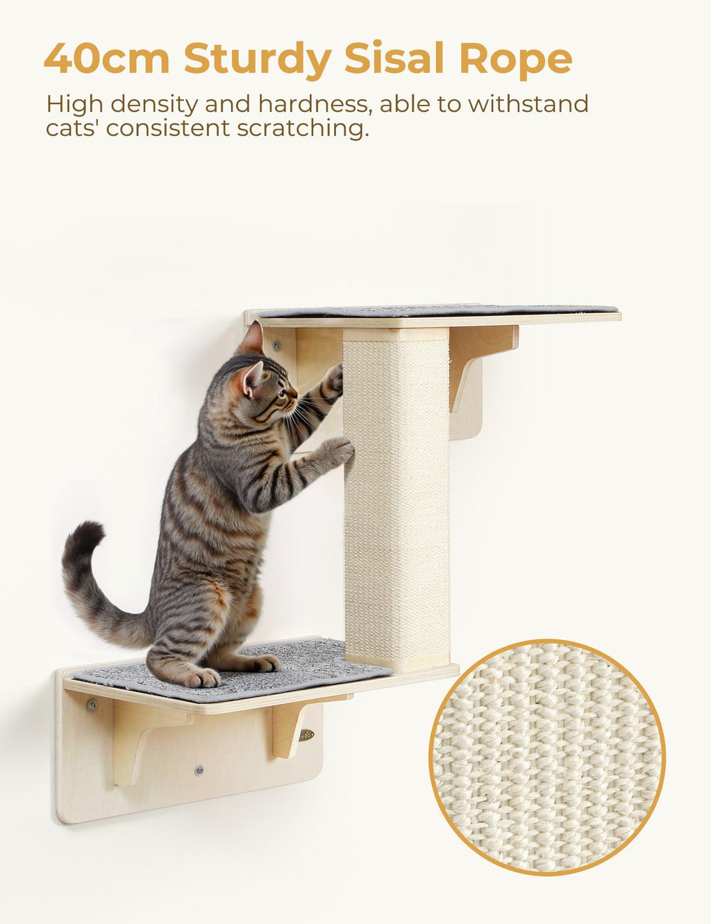 Double Cat Shelves with Cat Scratching Post for Wall Window with Solid Wood Frame