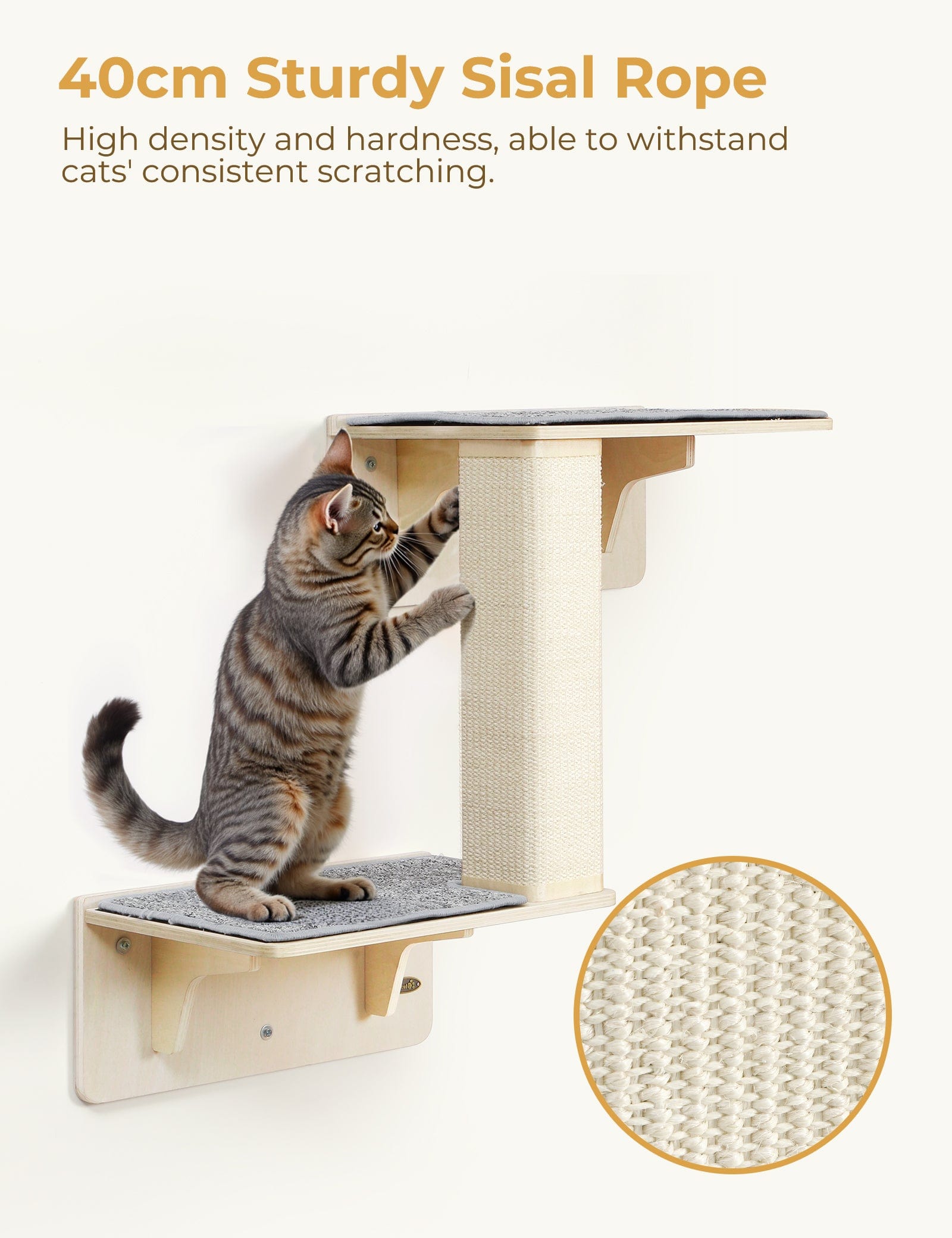 Double Cat Shelves with Cat Scratching Post for Wall Window with Solid Wood Frame