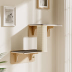 Double Cat Shelves with Cat Scratching Post for Wall Window with Solid Wood Frame