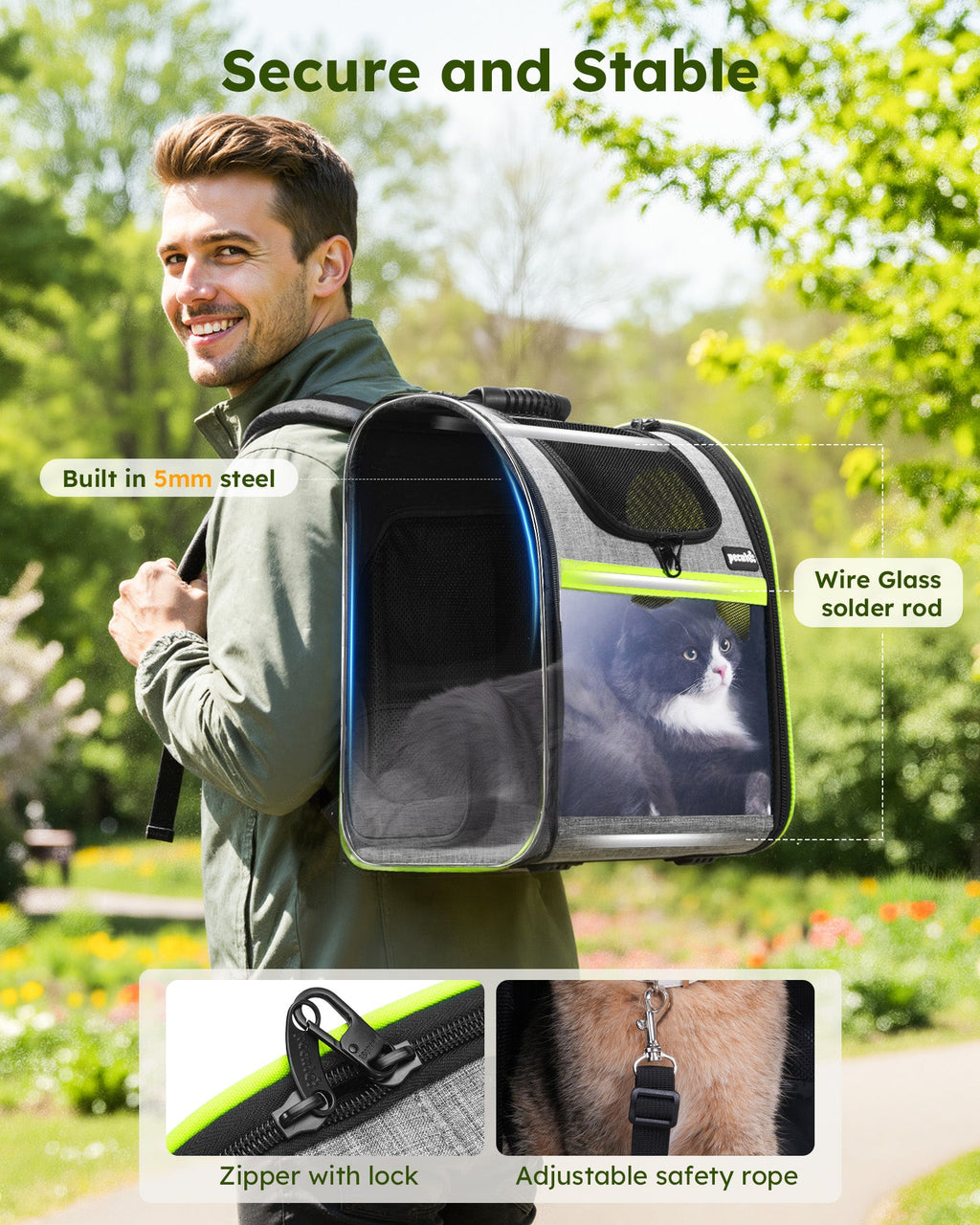 Portable Breathable Rucksack Expandable Cat Carrier Dog Backpack（Grey）