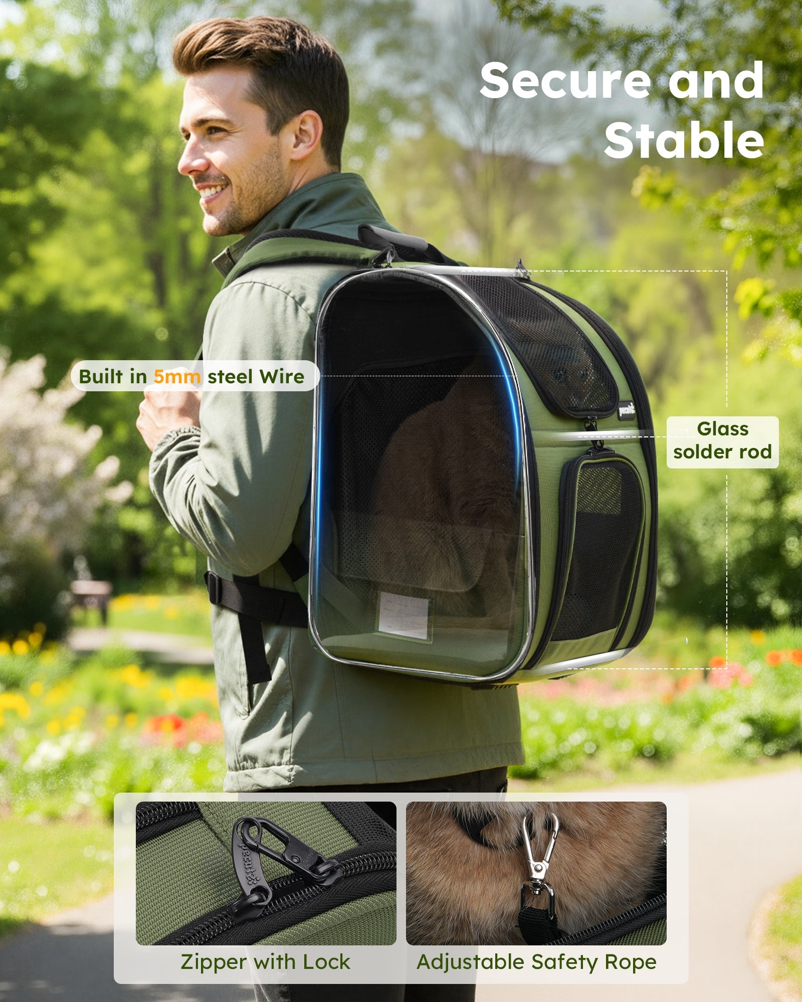 Expandable Breathable Mesh Cat Backpack Carrier (Green)