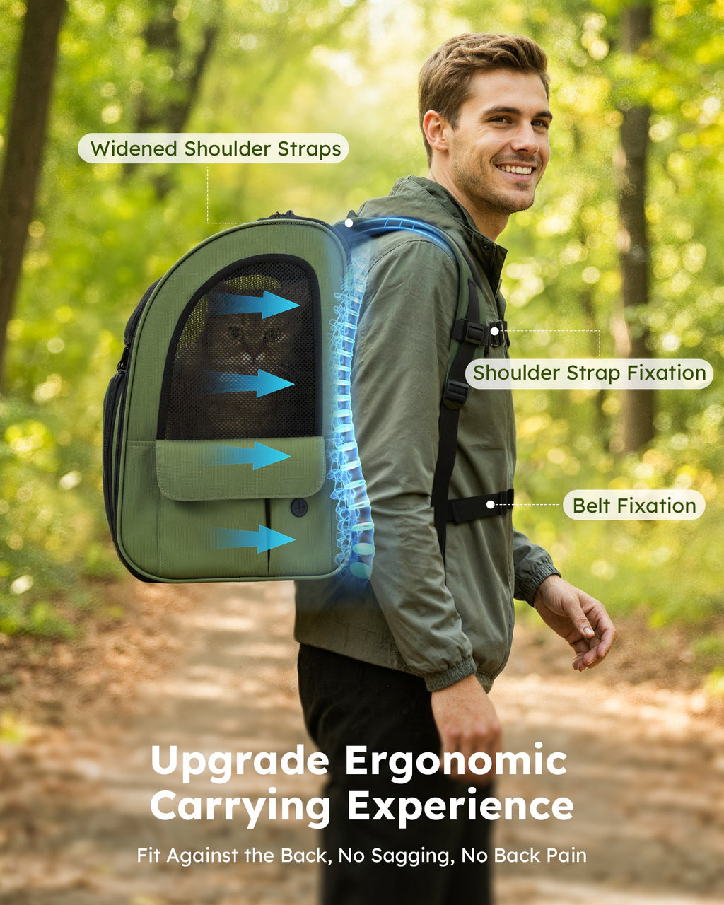 Expandable Breathable Mesh Cat Backpack Carrier (Green)