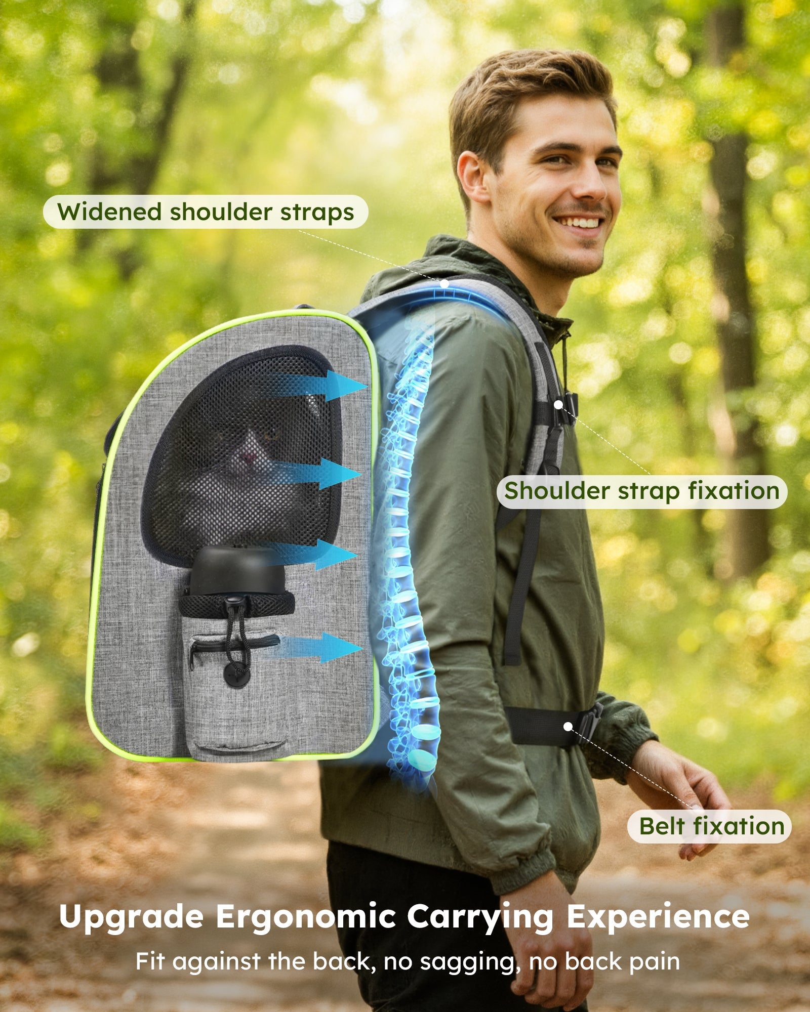 Portable Breathable Rucksack Expandable Cat Carrier Dog Backpack（Grey）