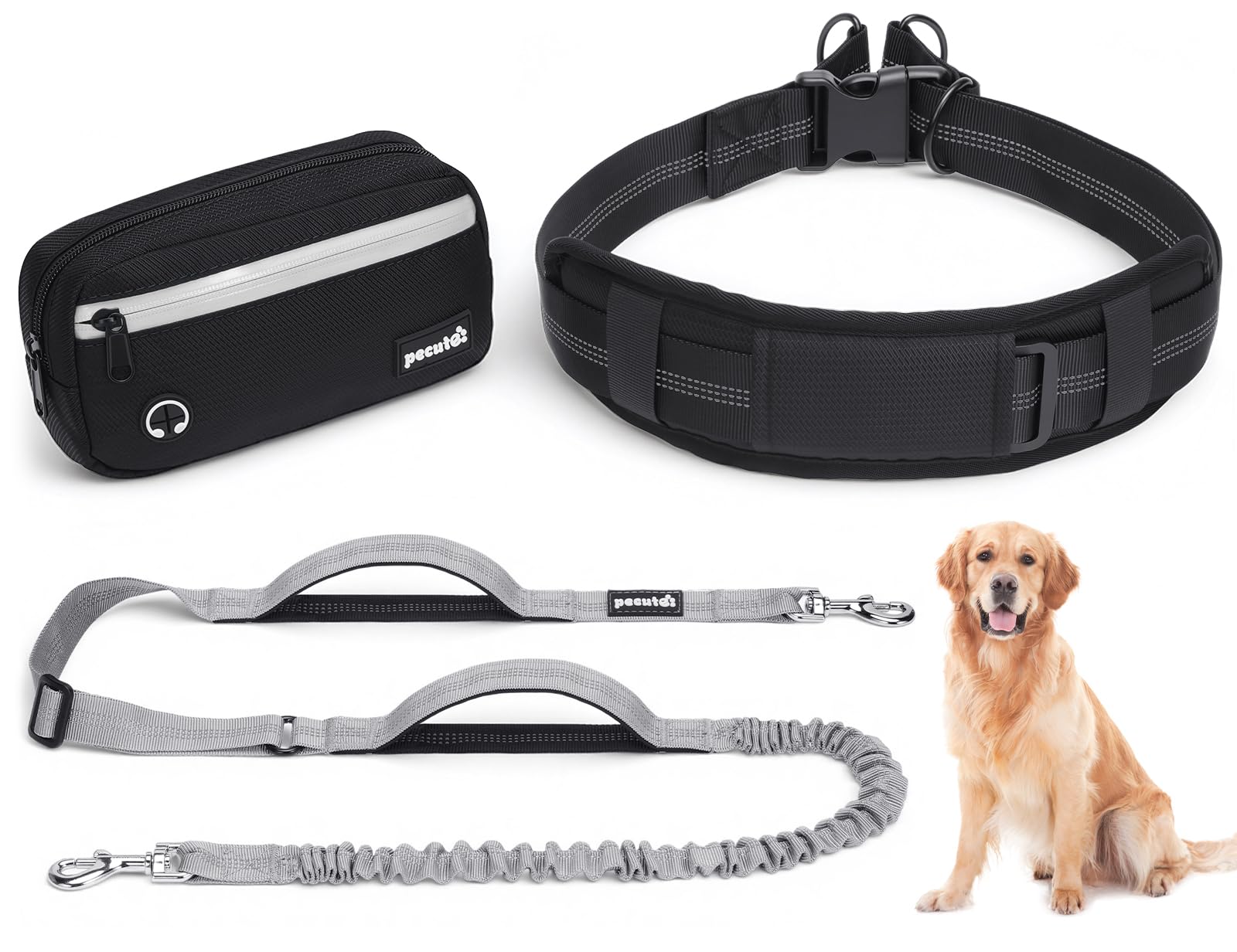 Dog Leash Hands Free Waist Leash with Pouch Removable for 33-120lbs Dogs