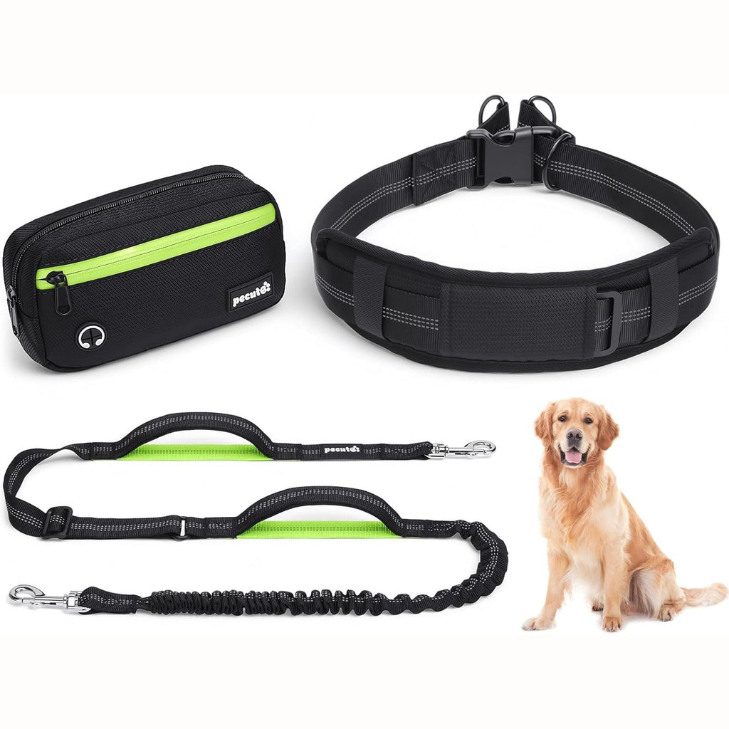 Dog Leash Hands Free Waist Leash with Pouch Removable for 33-120lbs Dogs