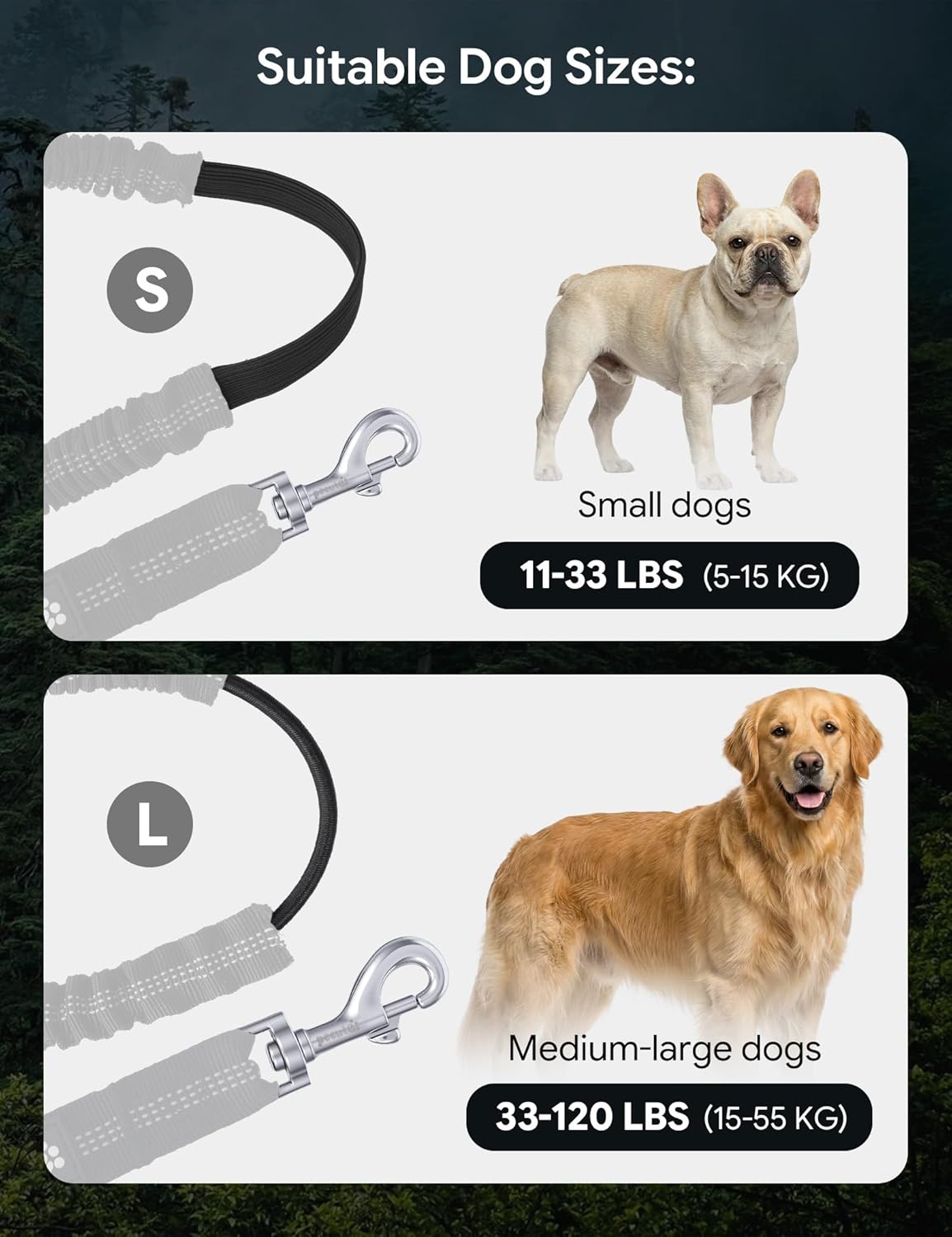 Dog Leash Hands Free Waist Leash with Pouch Removable for 33-120lbs Dogs