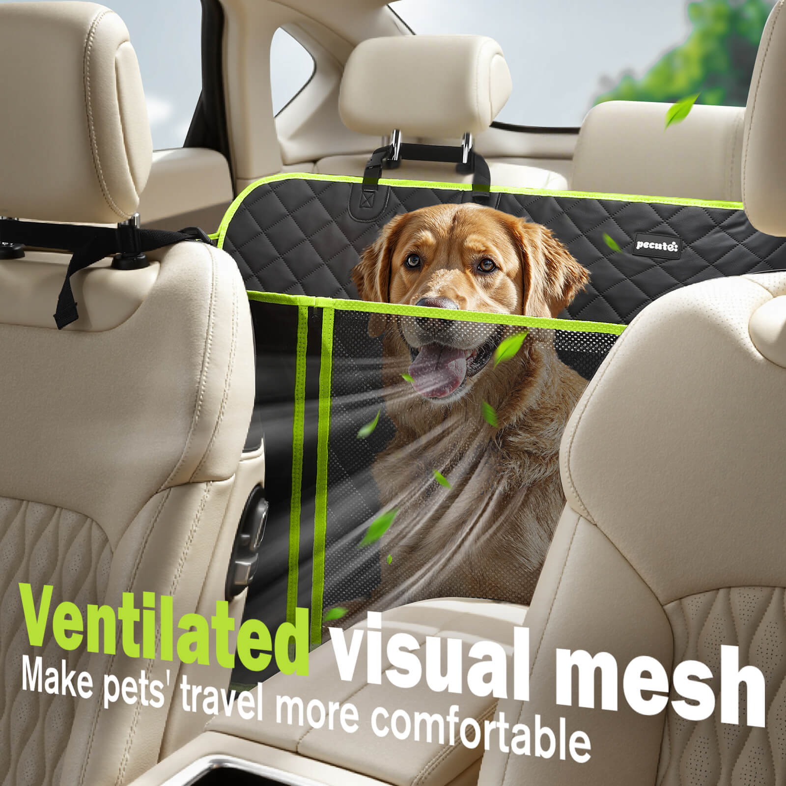 Full Surrounded Dog Car Seat Cover for Back Seat, Car Window Fixing for Maximum Car Protection
