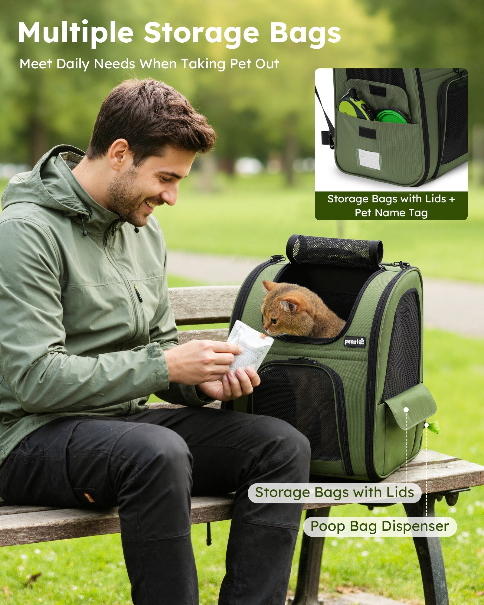 Expandable Breathable Mesh Cat Backpack Carrier (Green)