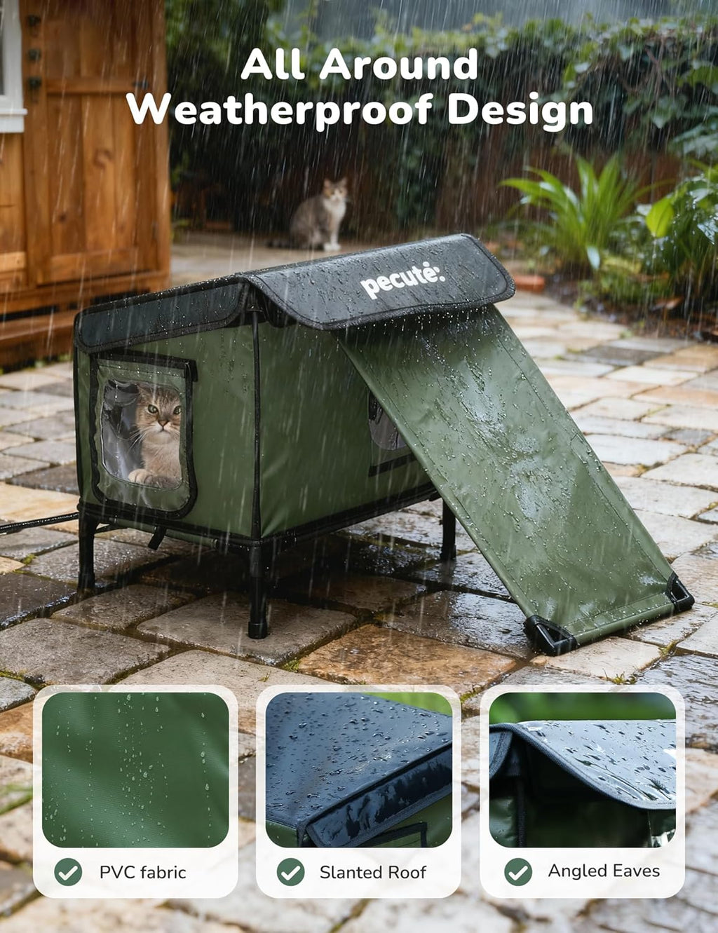Heated Outdoor Cat House with Heating Pad