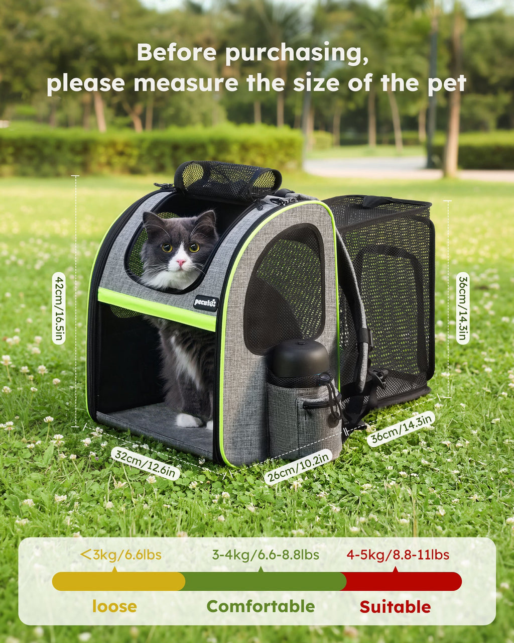 Portable Breathable Rucksack Expandable Cat Carrier Dog Backpack（Grey）
