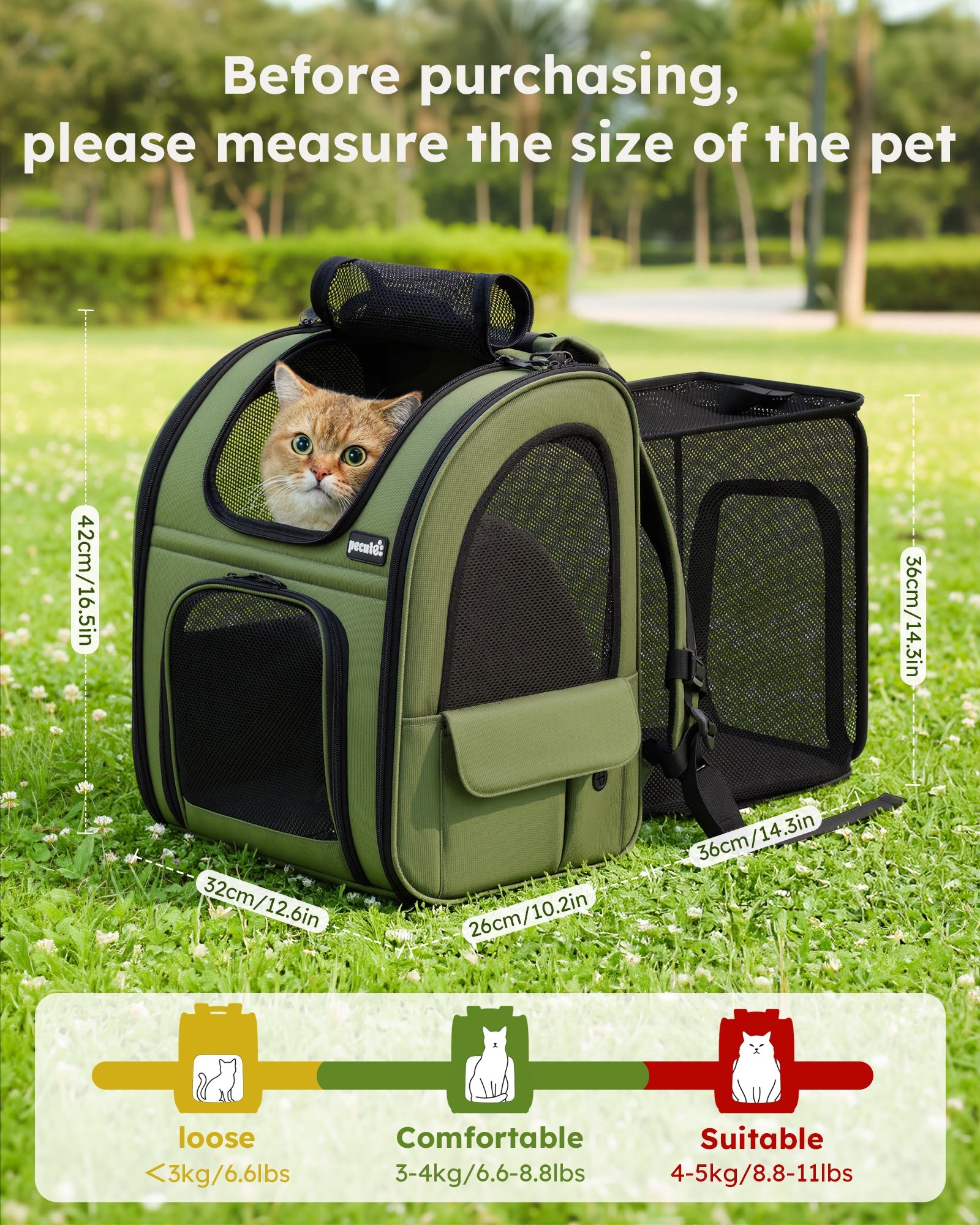Expandable Breathable Mesh Cat Backpack Carrier (Green)