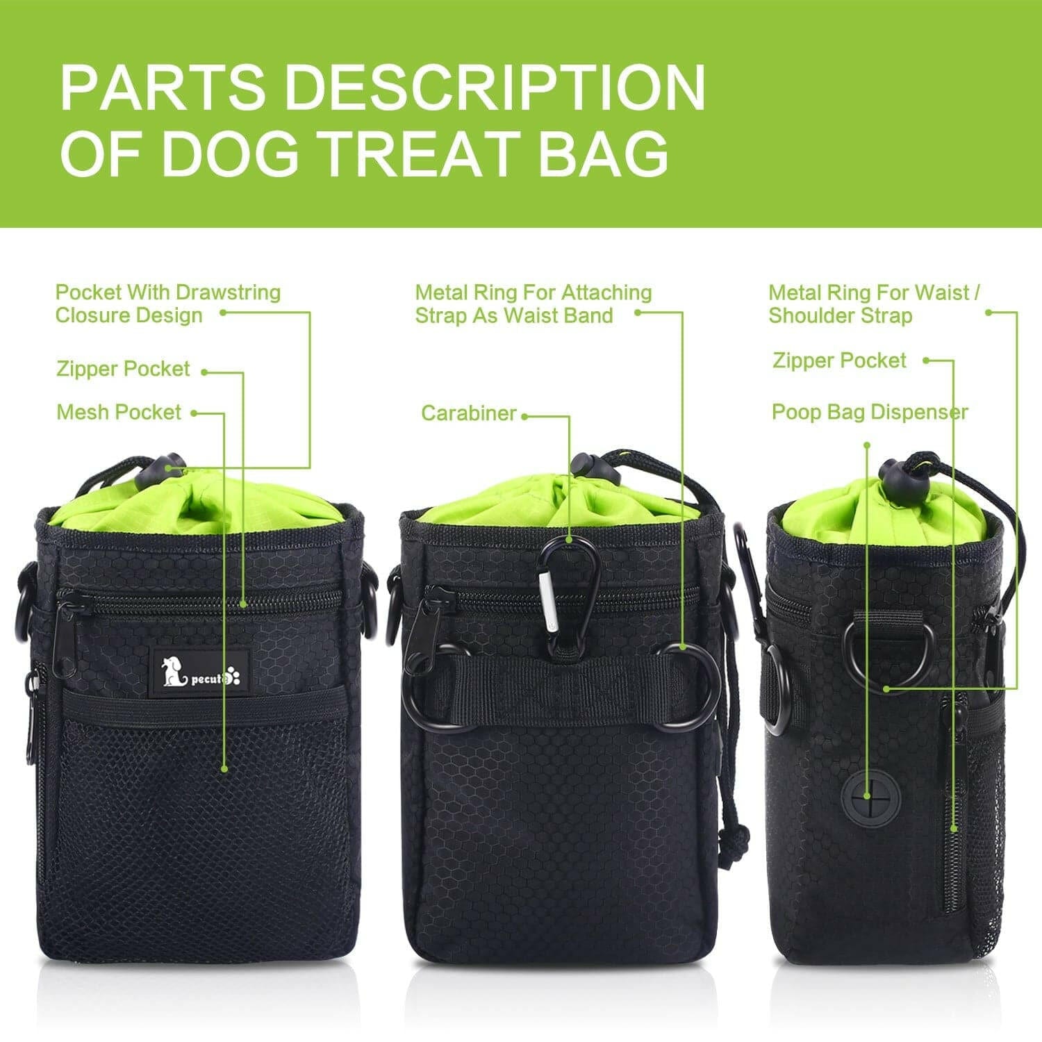 Pecute Waterproof Dog Treat Pouch Bag