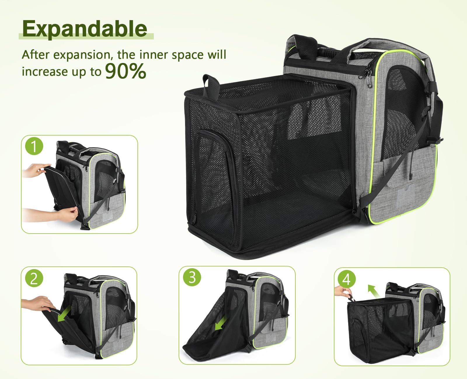 Cat Carrier Dog Backpack Expandable (Grey) - As Seen on TV