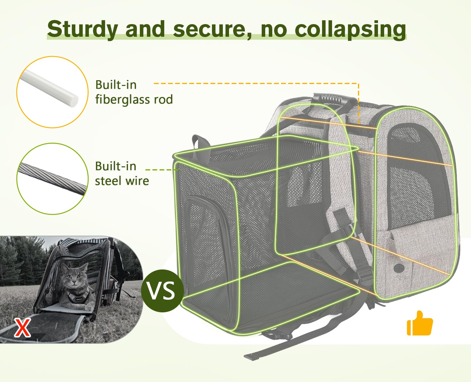 Cat Carrier Dog Backpack Expandable (Khaki)