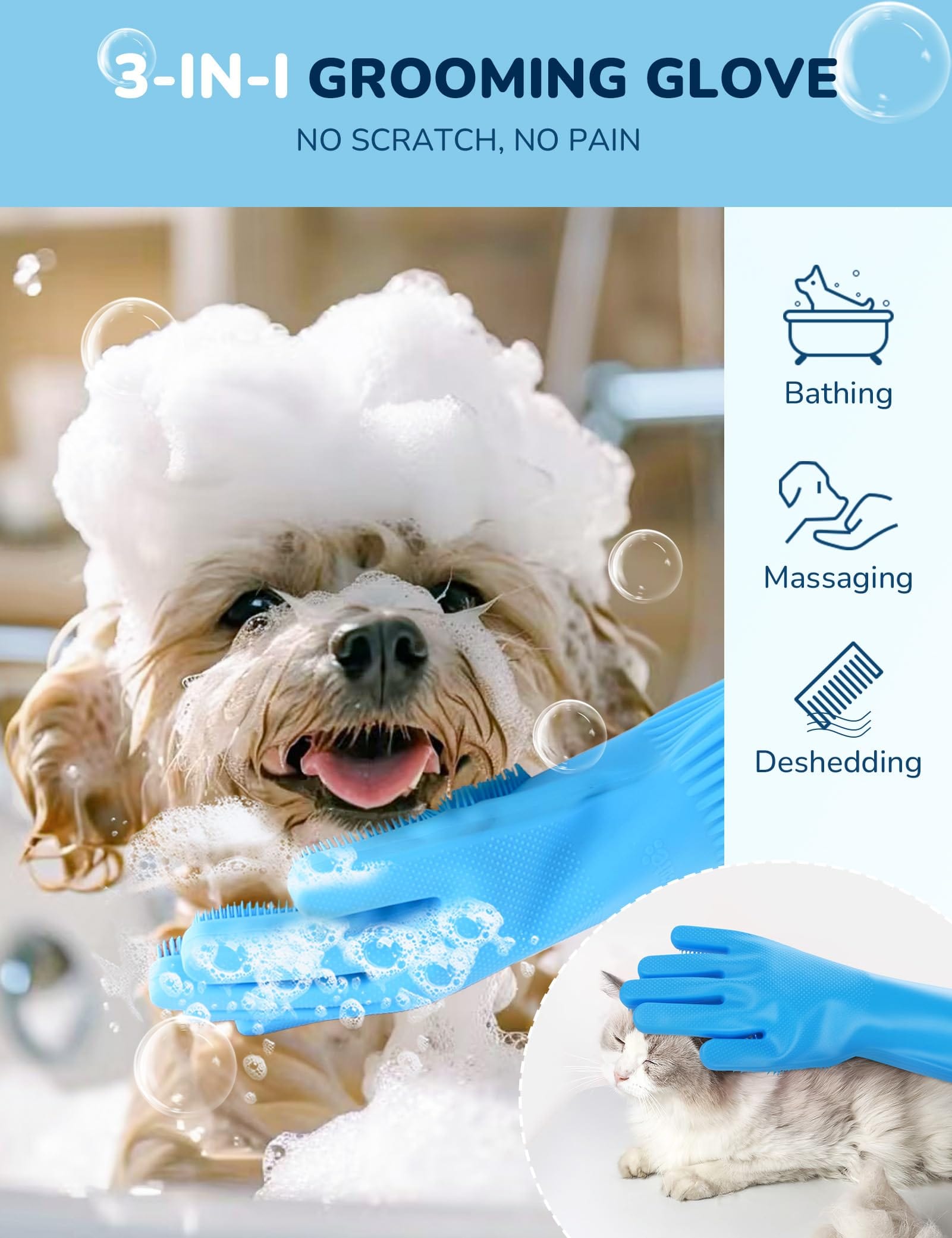 Updated Extension Dog Wash Mitt Bathing Grooming Gloves