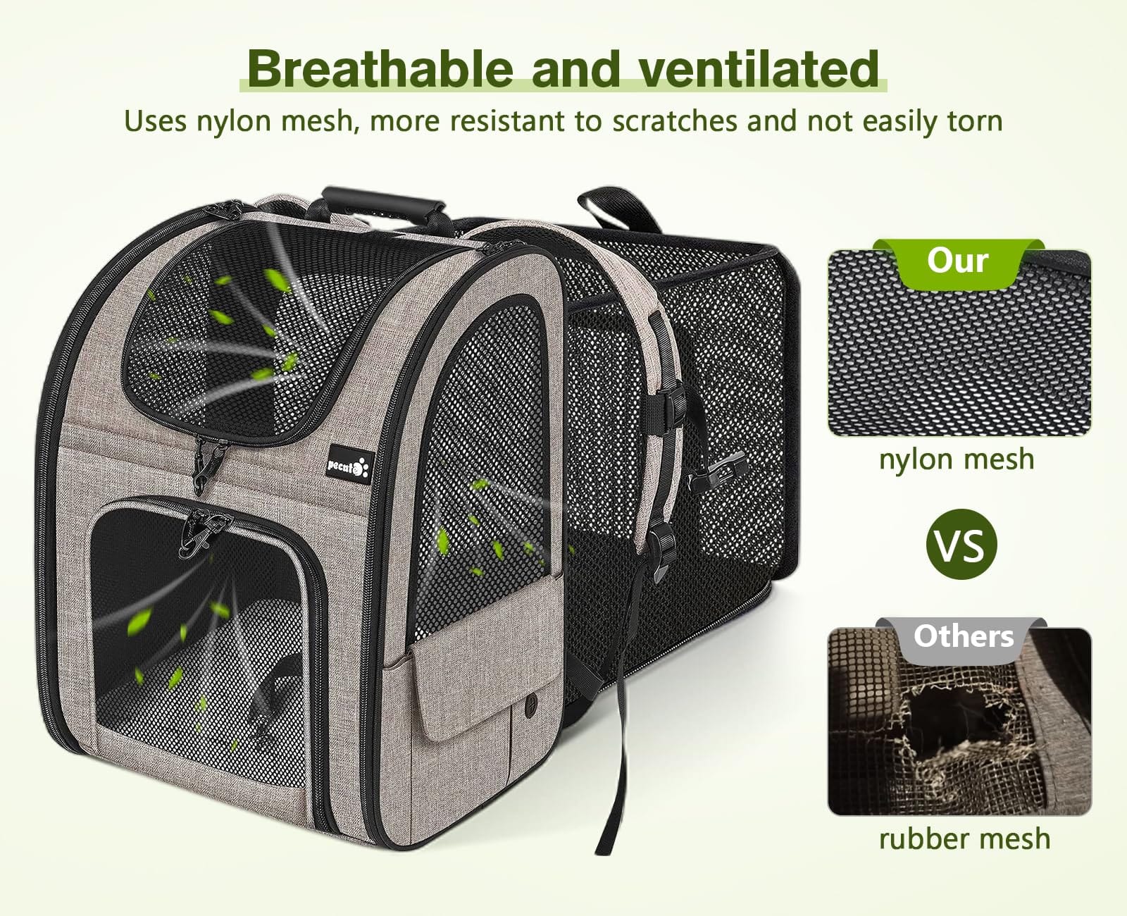 Cat Carrier Dog Backpack Expandable (Khaki)