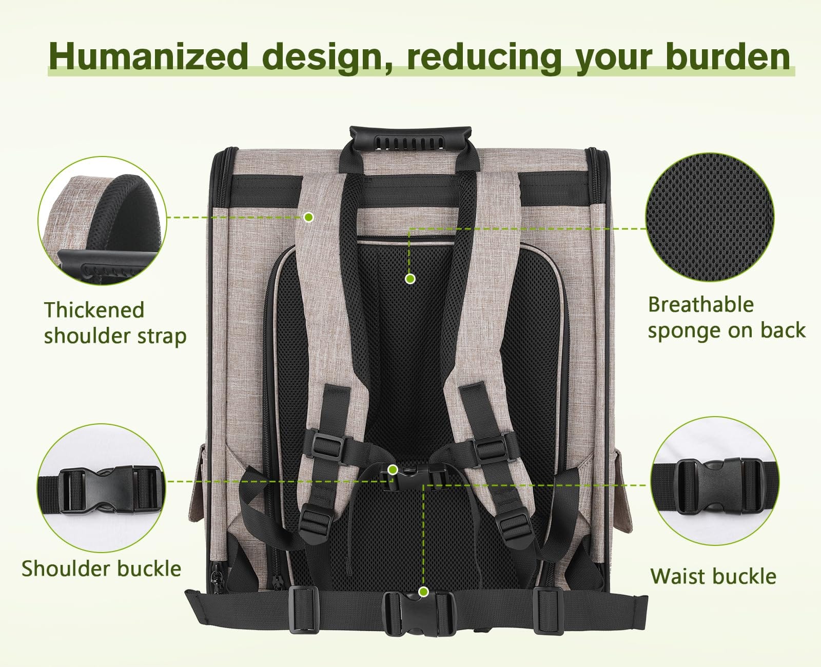 Cat Carrier Dog Backpack Expandable (Khaki)