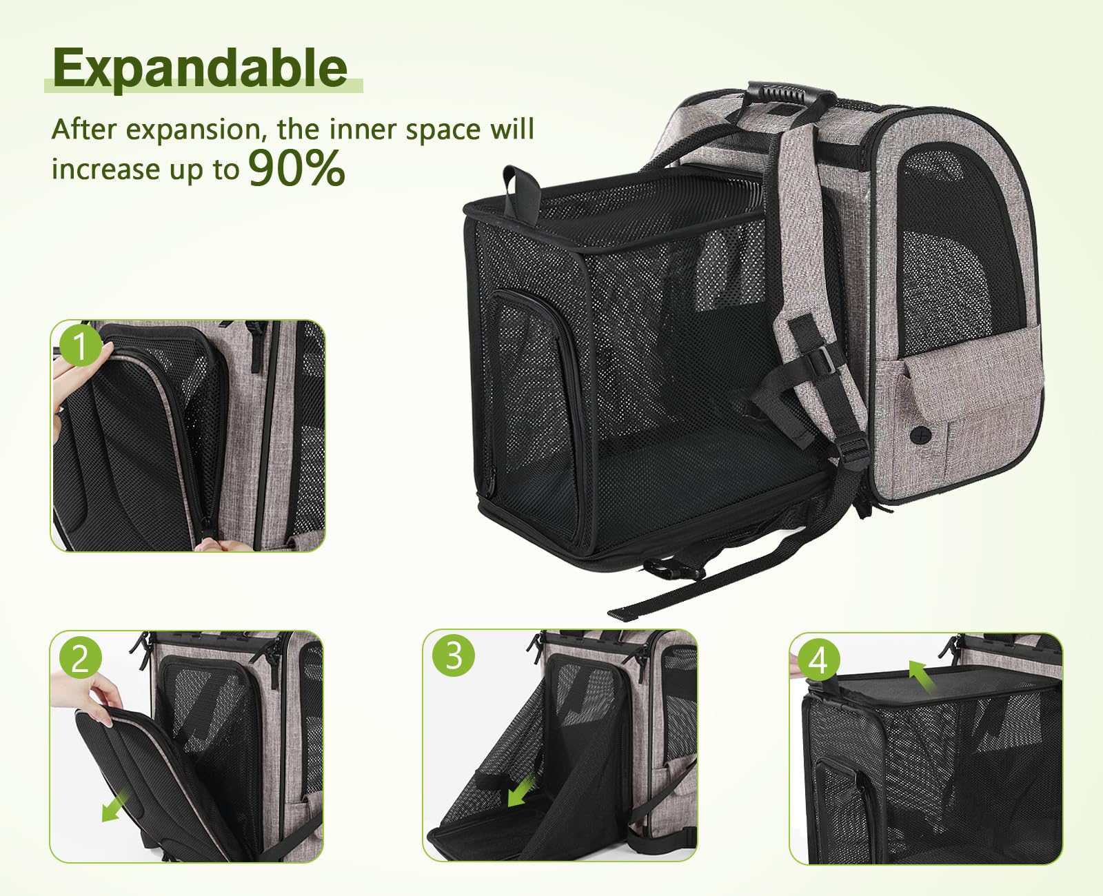 Cat Carrier Dog Backpack Expandable (Khaki)