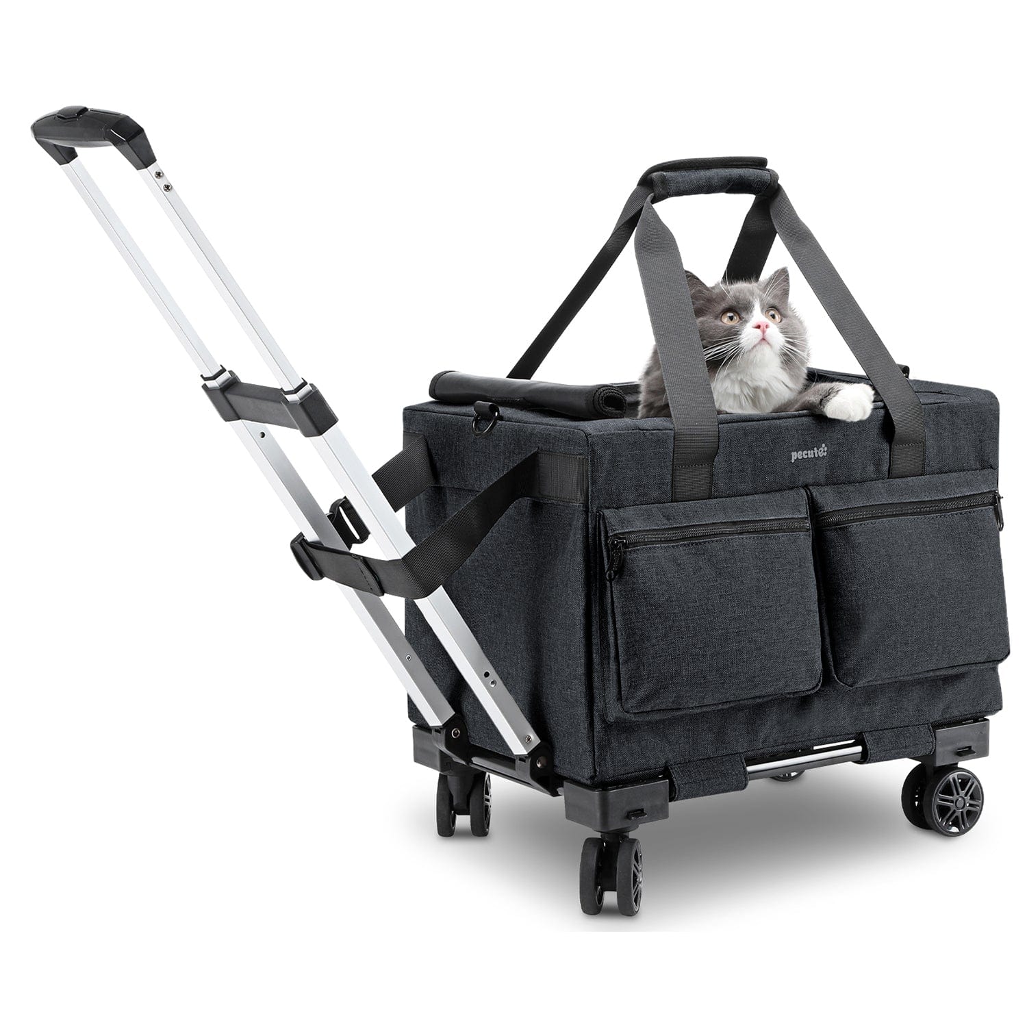 Cat Carrier with Wheels Steel Wire Frame Trolley Handbag Bag Stroller